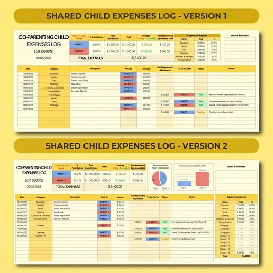 Co-Parenting Child Expense Excel templates - myLovelySheets