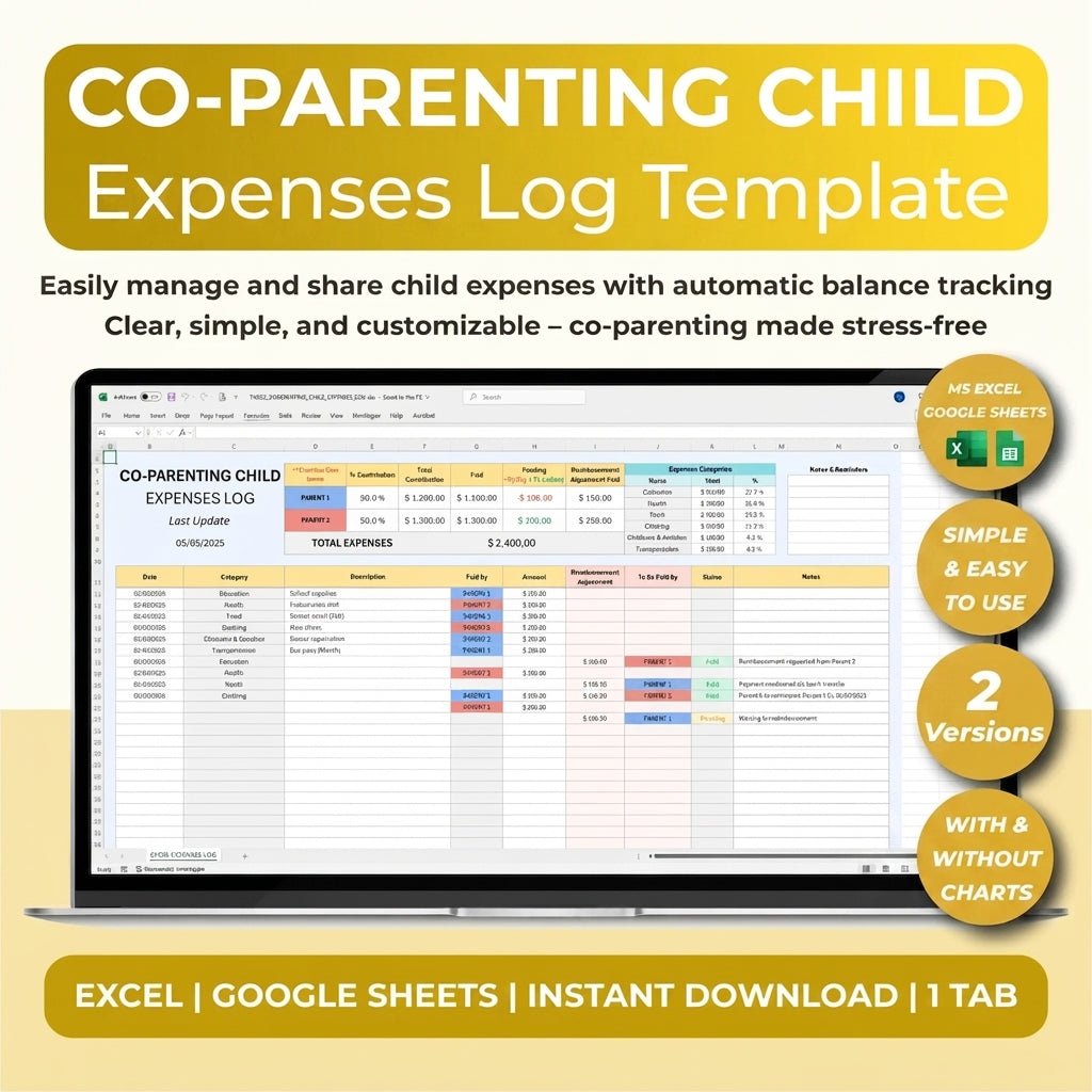 Co-Parenting Child Expense Excel templates - myLovelySheets