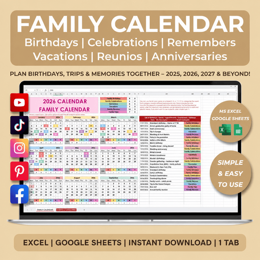 Family Calendar Excel templates - myLovelySheets