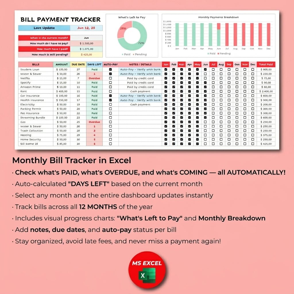 Bill Payment Tracker Excel templates - myLovelySheets