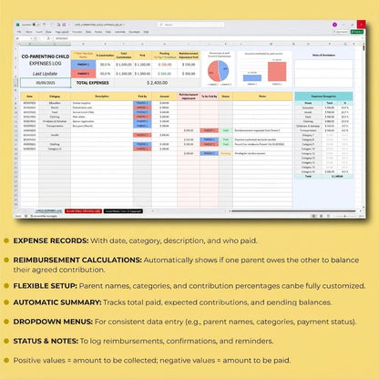 Co-Parenting Child Expense Excel templates - myLovelySheets