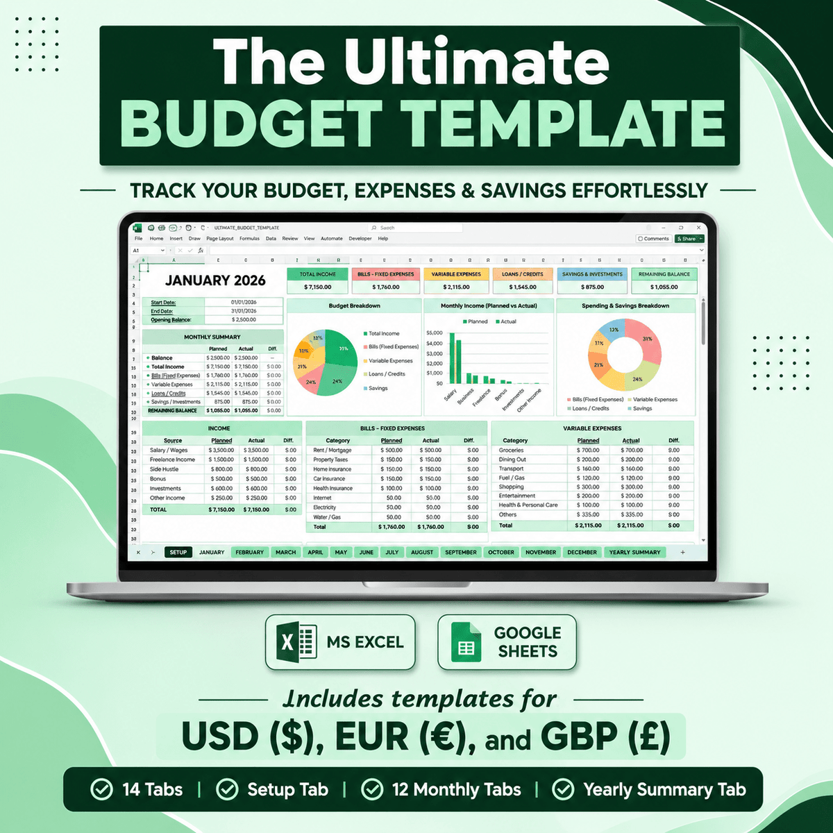 Budget Planner Excel templates - myLovelySheets
