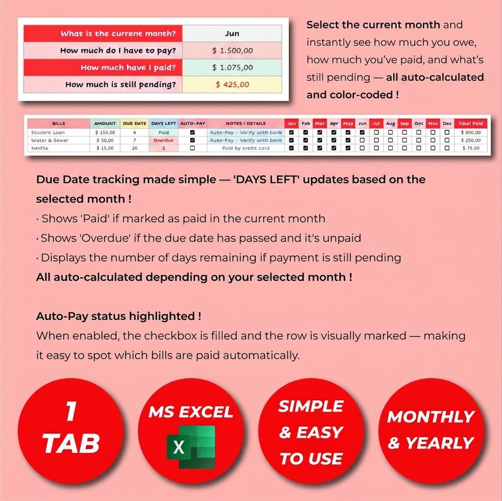 Bill Payment Tracker Excel templates - myLovelySheets