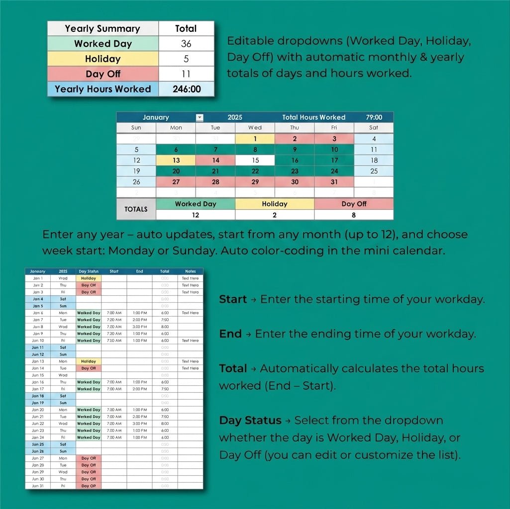 Work Hours Tracker Excel templates - myLovelySheets