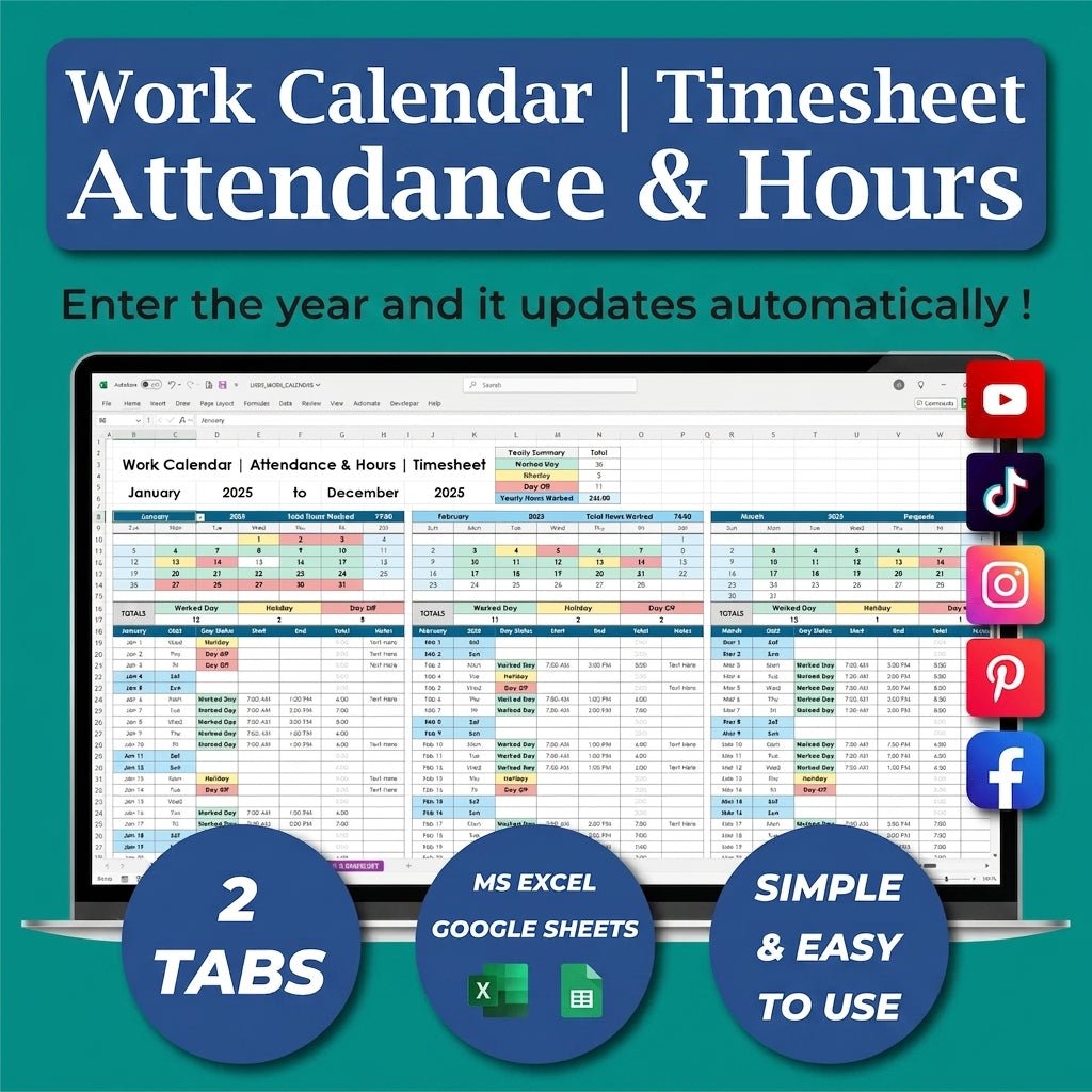 Work Hours Tracker Excel templates - myLovelySheets